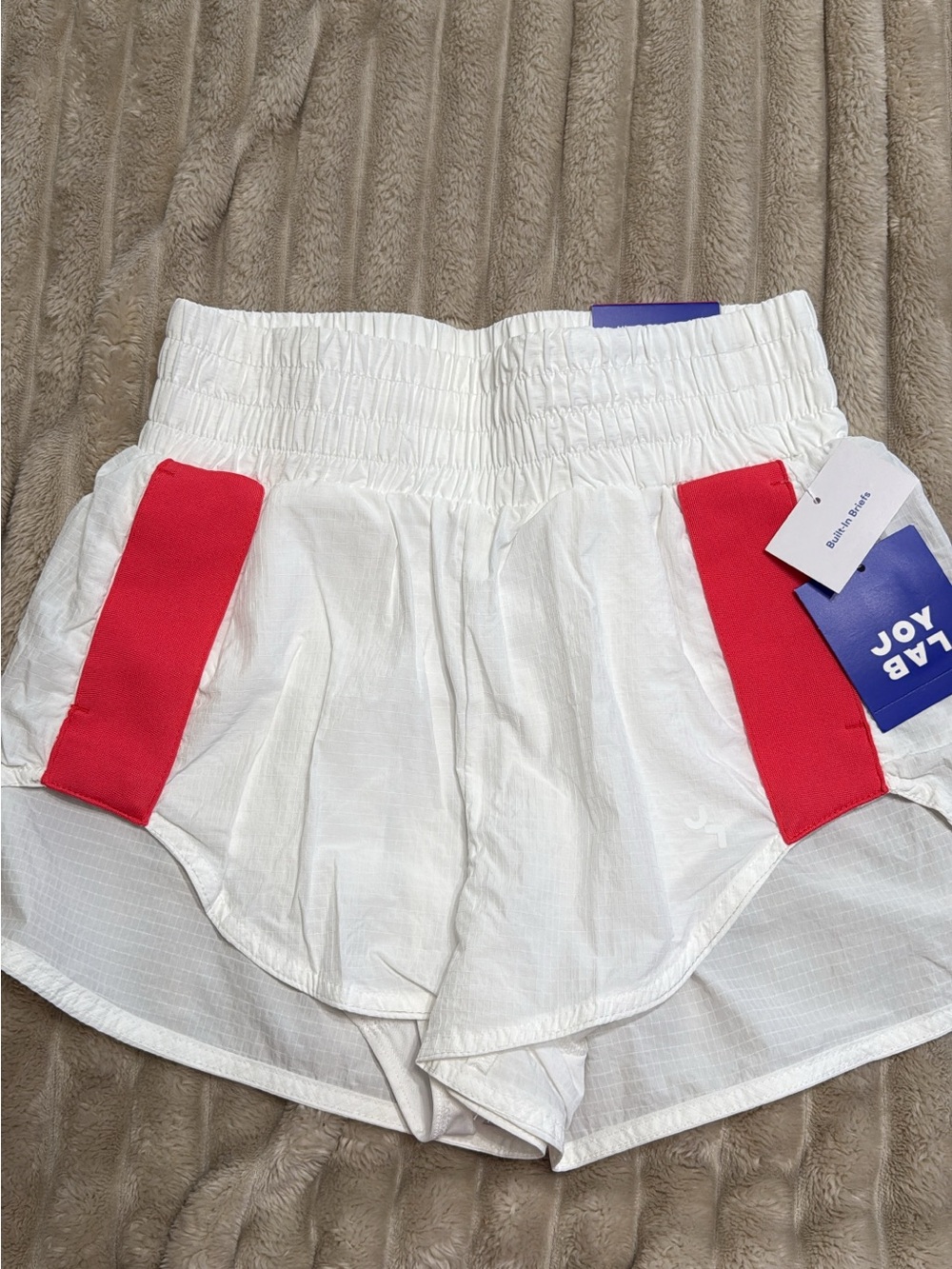 JoyLab White & Black Athletic Shorts - Red Accent